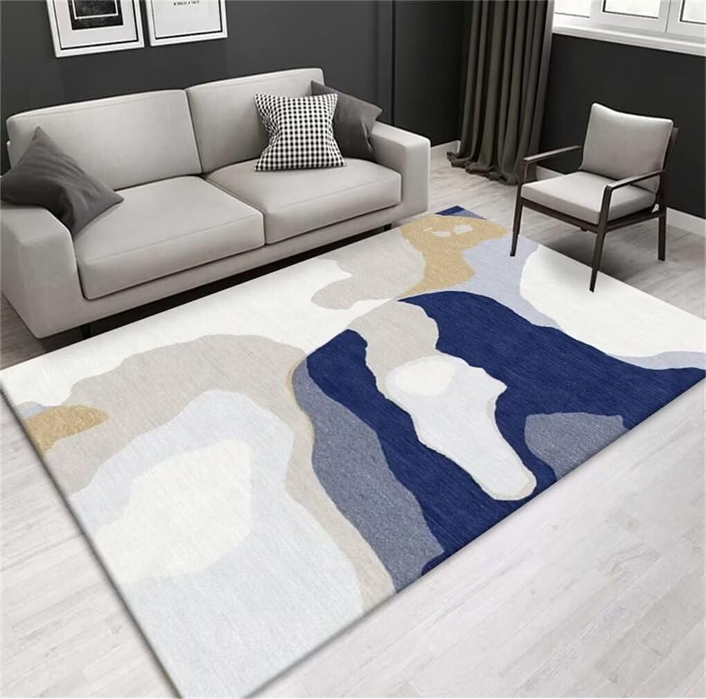 Tapis salon lavable bleu 100x150cm et moderne pour descente de lit adulte