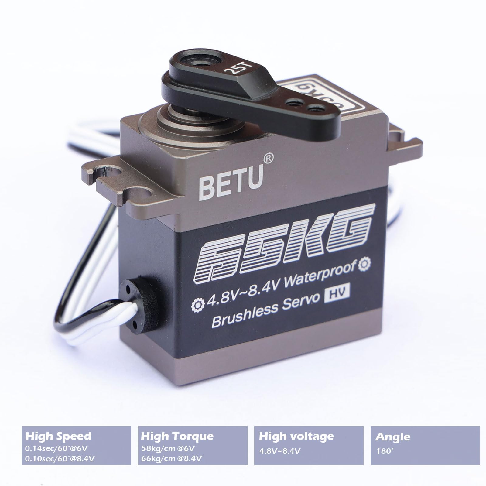 BETU Servo sans balais de 65 kg, servo haute vitesse, servo RC Waterpoof compatible avec 1/5,1/6, 1/8, 1/10 RC voiture/robot/bateau/avion