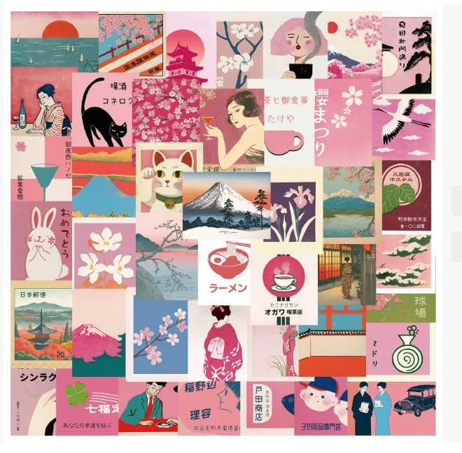 GDFHBD 100 Stickers, Japanese Style, Hand Account Diary Decoration Materials, Cute Cherry Blossoms And Wind, Stationery Gifts.