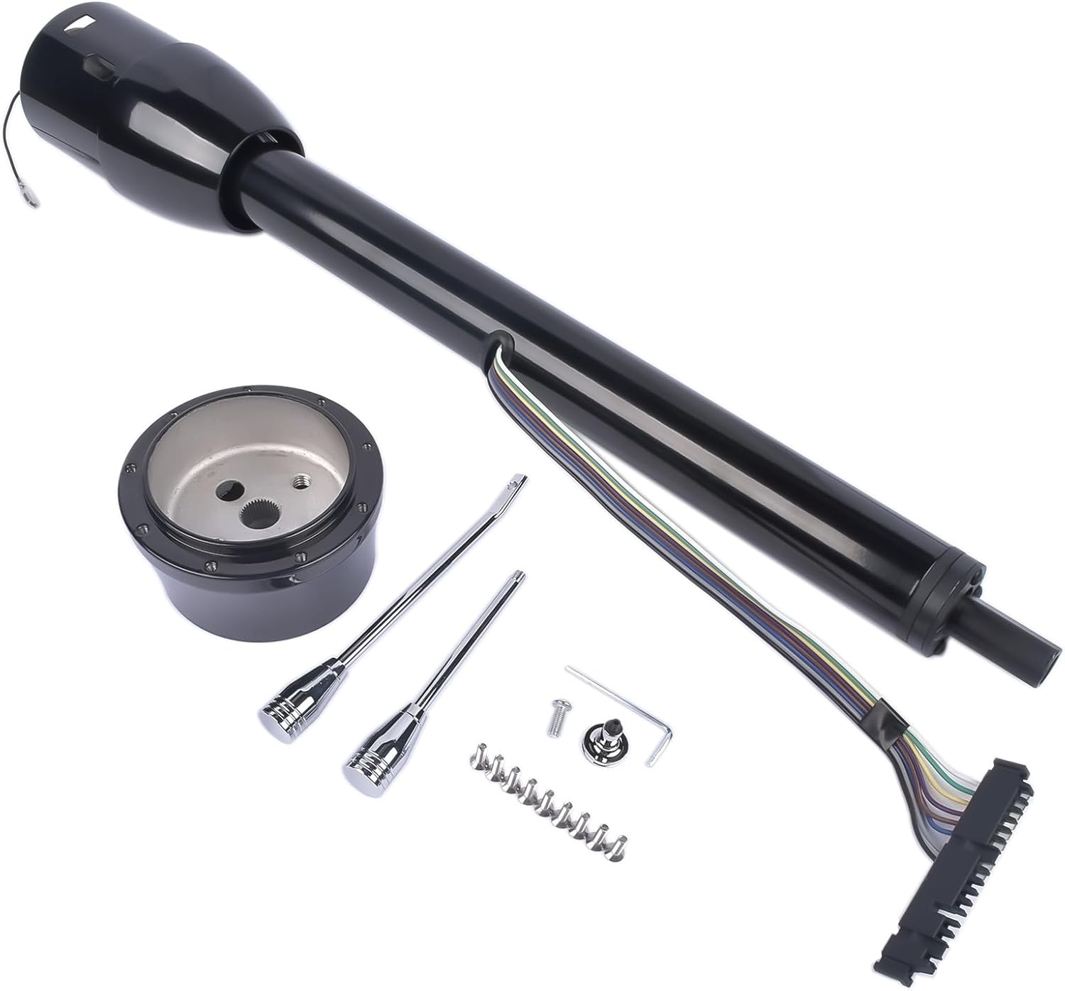 GELUOXI Replacement for GM 28 Inch Tilt Manual Steering Column Floor Shift Hot Rod with 9 Holes Adapter, NO Key, Stainless Steel Black Coating