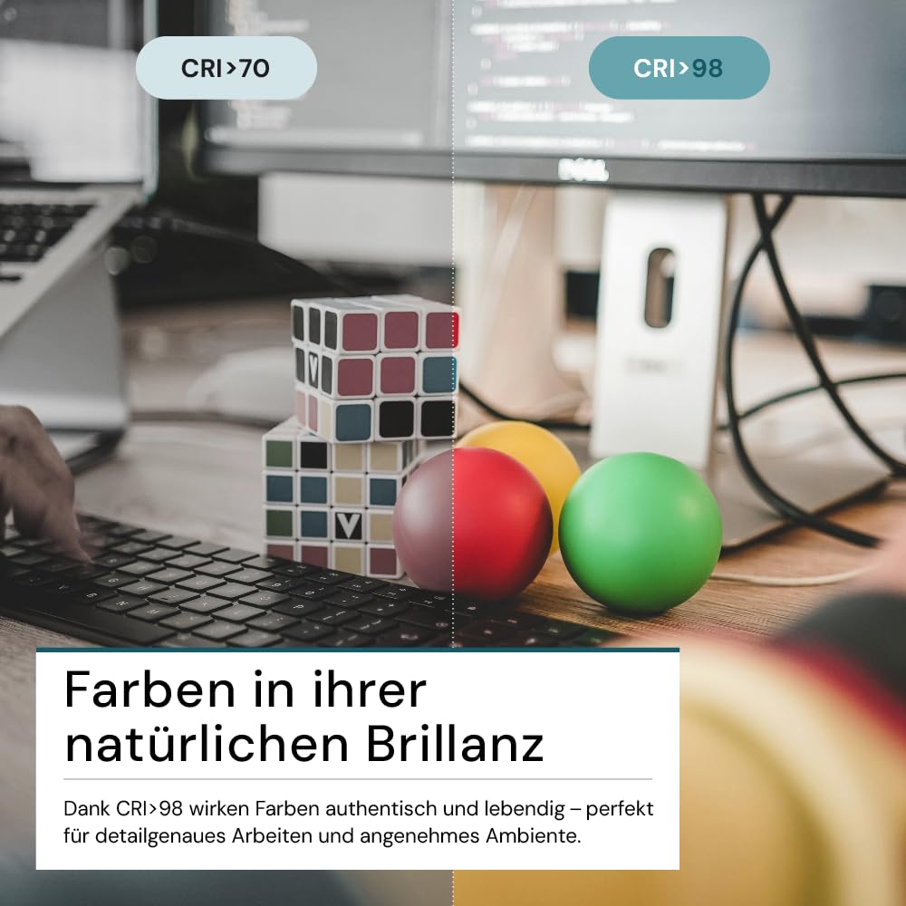 LUXULA LED Büro Stehleuchte, dimmbar, CRI>98 Vollspektrum, UGR<16 blendfrei, RG0 Blaulichtfilter, 4000K Neutralweiß, 2x 50W Uplight und Downlight, 7000lm, weiß - Arbeitsplatz Stehlampe Deckenfluter