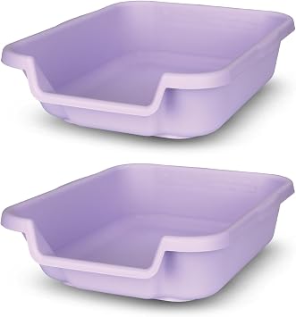 KittyGoHere Senior Cat Litter Box 2 Pack, Small Storybook Lavender Low Entrance Kitty Litter Box Sized for Cats Comfort, Perfect for Senior & Arthritic Cats, Made in USA