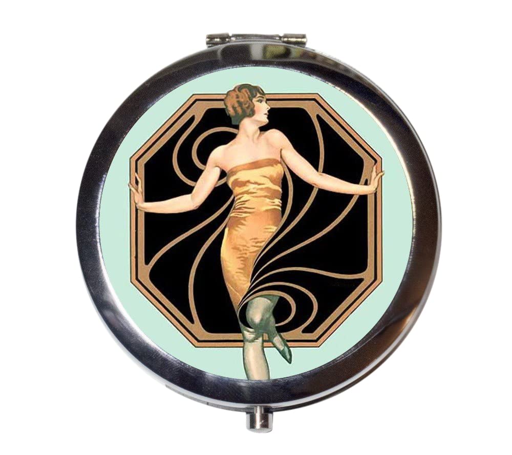 Art Deco Flapper Compact Mirror 1920's Jazz Age Roaring 20s Make Up Pocket Mirror for Cosmetics