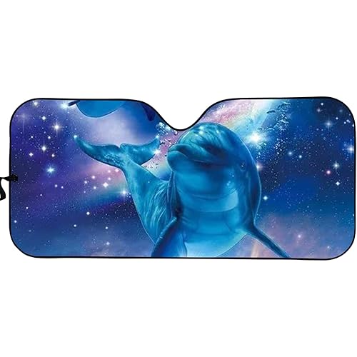 Coloranimal Ocean Dolphin Car Windshield,Blue Sea Dolgin Pattern Front Window Sun Shade Visor-Novelty Automotive Interior Windshield Sun Protection Car Accessories