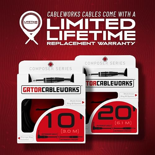 Miniatura 7 de by Gator Cases Composer Series Deluxe 30 pies recto a ángulo recto cable para instrumentos de guitarra (GCWC-INS-30RA)