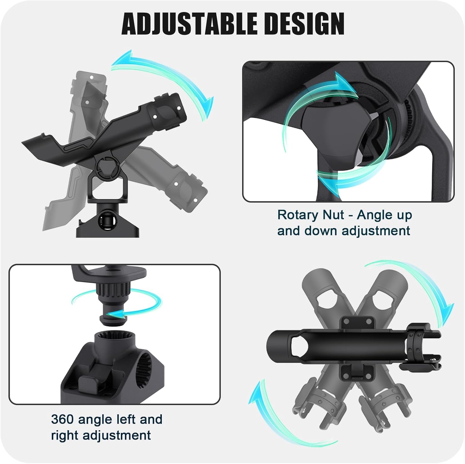 BOOSTEADY Angelrutenhalter mit Kombi-Halterung – 360 Grad verstellbarer Bootsrutenhalter