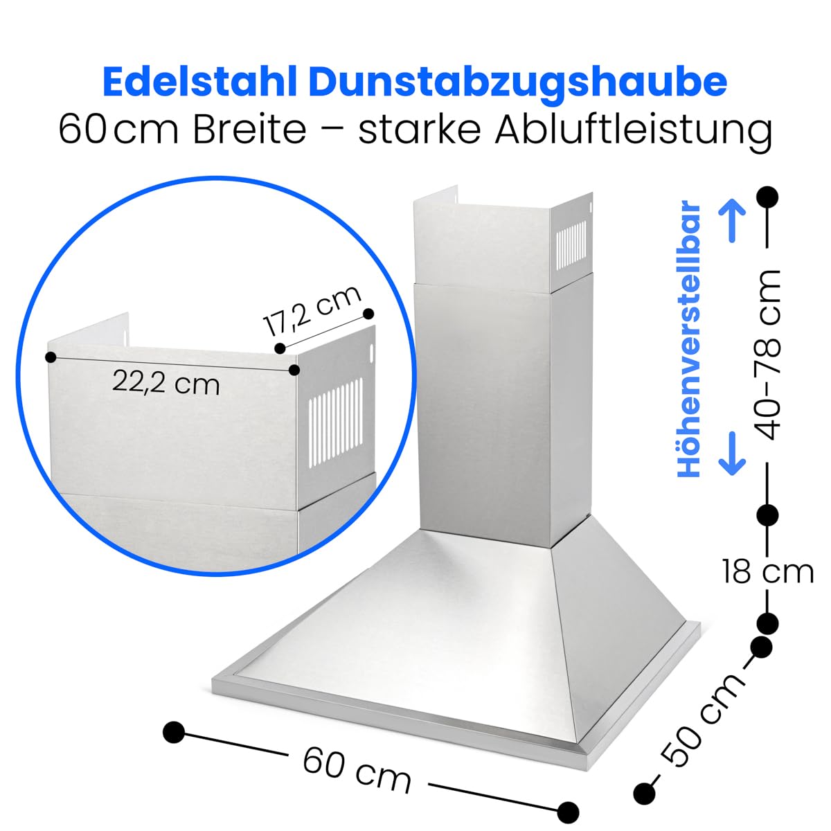 Bomann Dunstabzugshaube 60 cm Umluft Abluft 3 Leistungsstufen LED 338,6 m³/h 150 mm 64 dB 67 Watt DU 652.1