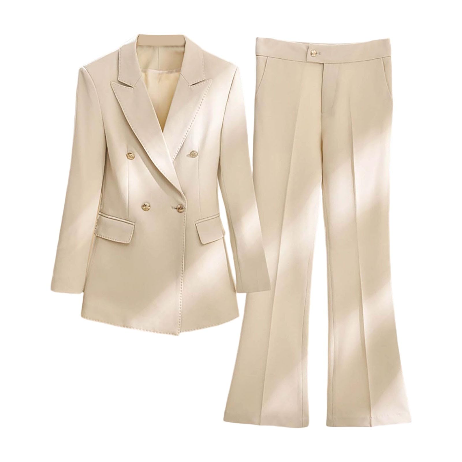 Generisch Blazer de 2 piezas para mujer, ropa de negocios, informal, chaqueta asimétrica, con botones, pantalones de pierna ancha, elegantes conjuntos de traje de dos piezas, para oficina, formal