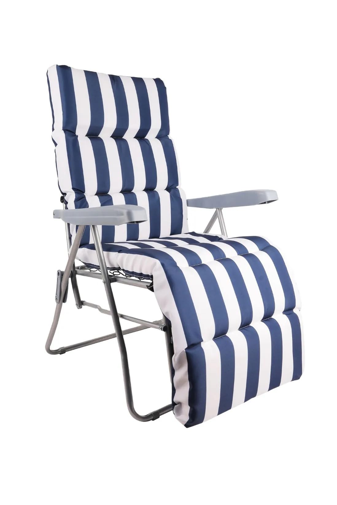 Adjustable Zero Gravity Garden Recliner Chair with Removable Striped Cushion, Folding Outdoor Sun Lounger for Patio, Balcony & Camping, Portable Heavy Duty Steel Frame, Max Capacity 150kg (Blue)