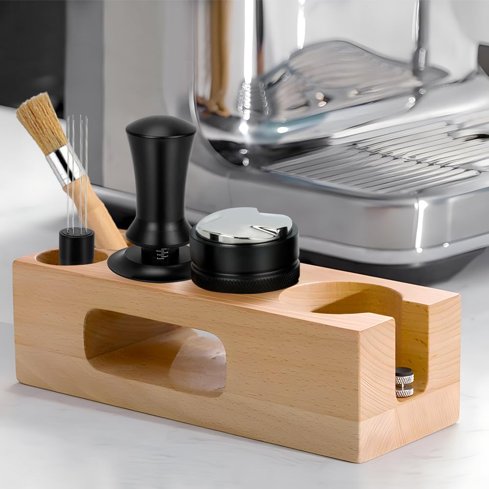 Y-Step 51mm Espresso Tamper Set con Tamper Estación, 5 en 1 Café Accesorios, con Distribuidor de Café Espresso, Agitador de Espresso, Estación de Apisonado, Cepillo de Limpieza de Café