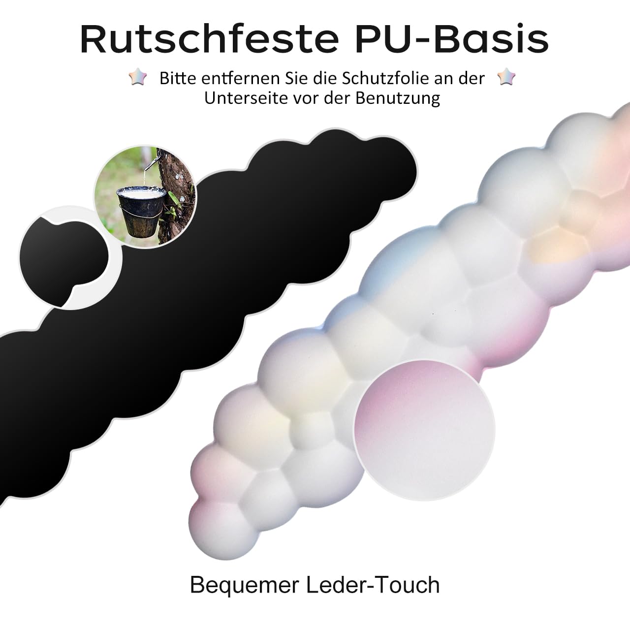 JIKIOU Cloud Handgelenkauflage Tastatur aus Leder mit rutschfester PU-Basis, bequemer Memory-Schaum für Computer, Laptop, Mac, Gaming, Büro und Schmerzlinderung