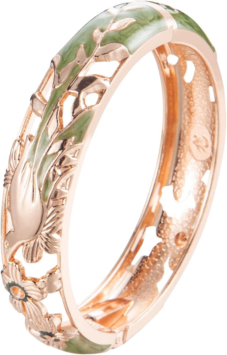 UJOY Colors Handcraft Jewelry Cloisonne Bracelet Enamel Bird Flower Spring Hinged Womens Bangles Gifts Box 55C49