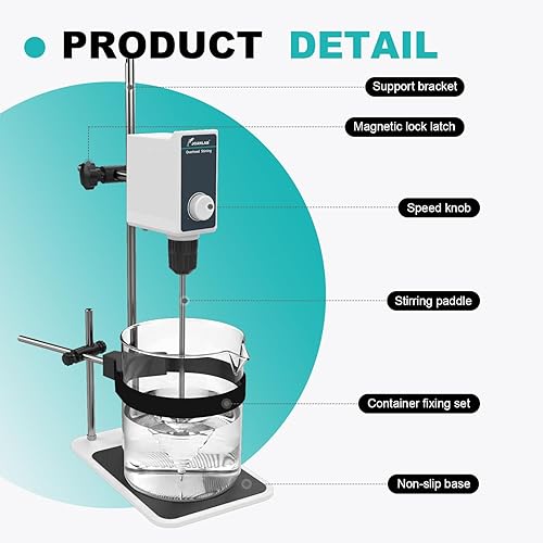 Miniatura 3 de JOANLAB Agitador de laboratorio Agitador de laboratorio 10L Varilla de agitación y soporte de acero inoxidable Mezclador velocidad ajustable