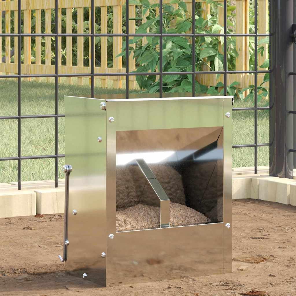 Comedero para conejos de acero galvanizado, color plata, 20 x 12,5 x 25 cm, capacidad de 3 kg, con gancho, resistente al agua y a la intemperie, para interior y exterior, suministros para