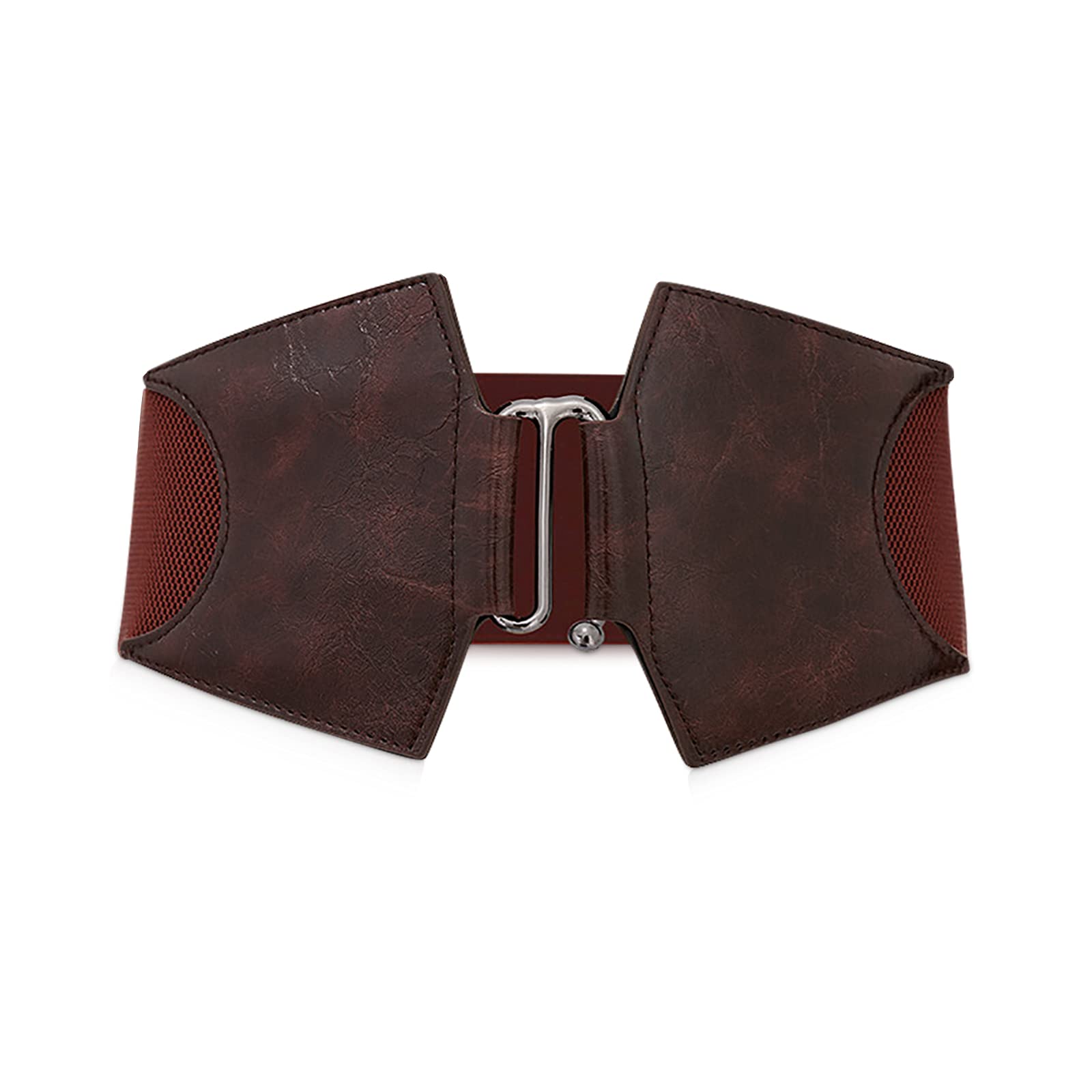 LumiSyne Women Wide Elastic Waist Belt Leather Belt Stretchy Waistband Ladies Alloy Hook Buckle Design Elastic Band Retro Cinch Belt For Dress Shirts Overcoat