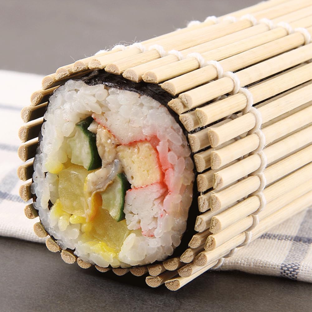 Set Stuoie Per Sushi In Bambù - 3 Pezzi 24x24cm + Cucchiaio Riso, Naturale, Senza Colla, Per Maki Casalinghi - Foto 4