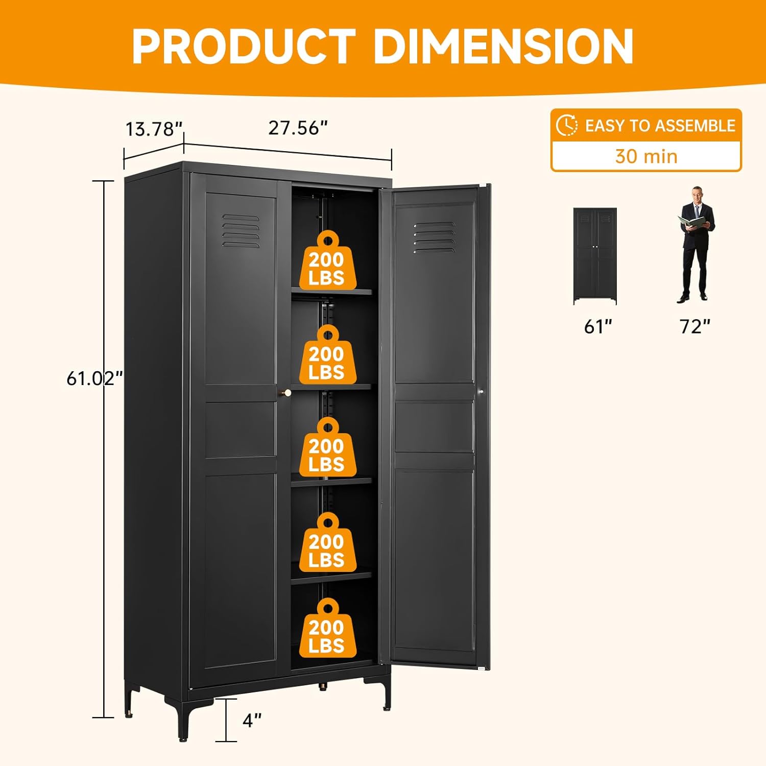STANI 61" Tall Kitchen Pantry Storage Cabinets Metal Storage Despensa Food Pantry Cabinet with Doors Adjustable Shelves Freestanding Tall Cupboard for Kitchen Laundry Living Room