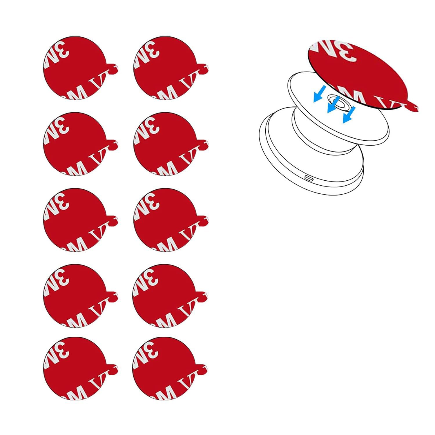 K TOMOTO [10 Pack 3M VHB Sticky Adhesive Pads for Socket Mount Base, Duble Side Heat Resistant Strong Sticker Replacement Tape for Phone Collapsible Grip & Stand Back, 1.3 Inches, Transparent