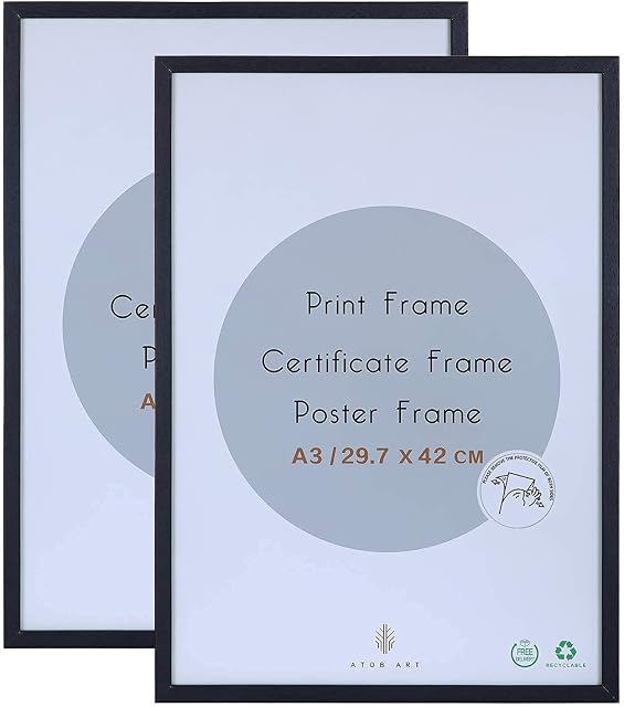A3 Photo Picture Frame - 29.7 x 42 CM Black Wood Certificate Frames with Perspex Glass for Wall Display Horizontally or Vertically in Living Room Bedroom Gallery, Set of 2