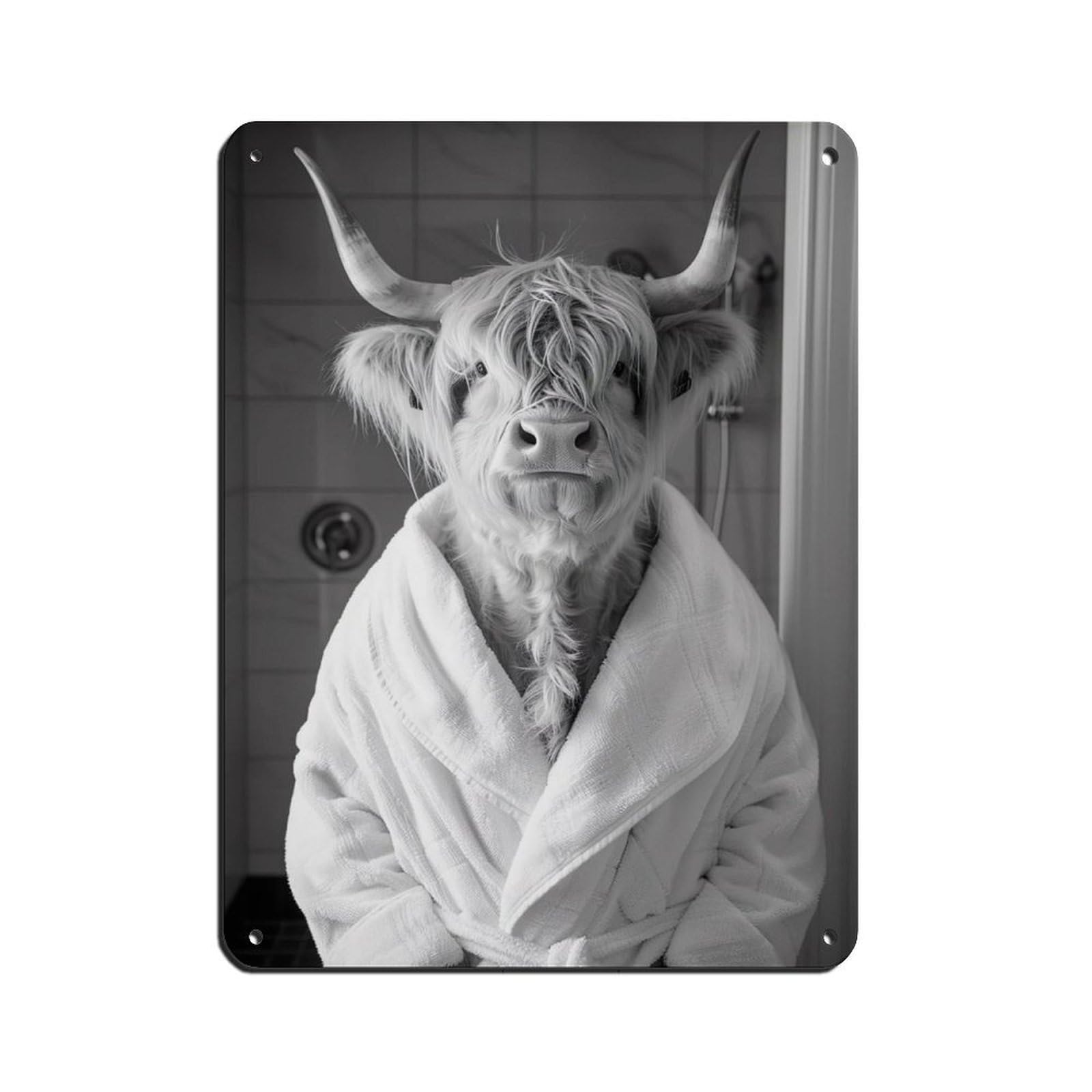Highland Cow in A Bathrobe, Funny Bathroom Art (3) Tin Sign Vintage Metal Pub Club Cafe Bar Home Wall Art Decoration Poster Retro 12x16inch(30x40cm)