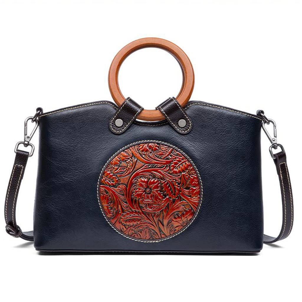 Bolsos de hombro vintage para mujer, bolsos de cuero con relieve a mano