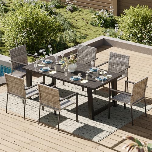 Image of Amopatio Stackable Patio Dining Chairs Set of 4, All-Weather Breathable Rattan Outdoor Dining Chair, Steel Frame, Armchair w /Armrests, for Garden, Porch, Deck, Poolside, Fire Pit, Gray