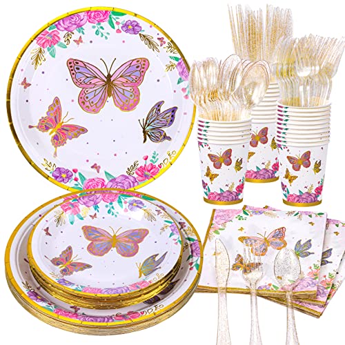Decodinli Butterfly Party Supplies, Butterfly Birthday Party Decorations, Butterflies Plates And Napkins, Butterfly Fairy Themed Birthday Party, Baby Shower Plates, Cups And Tableware Set Serves 20 #TOP4