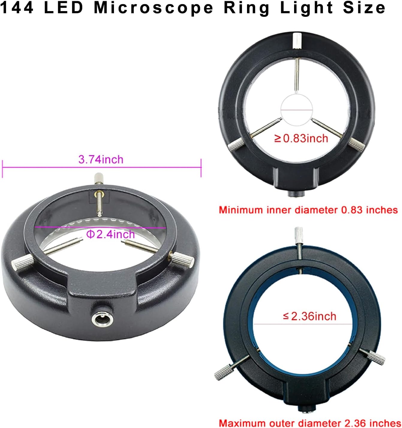 DIYPHONE Microscope 144 LED Ring Light Adjustable Illuminator,Microscope Lamp Source for Industry Stereo Microscope Camera,Black