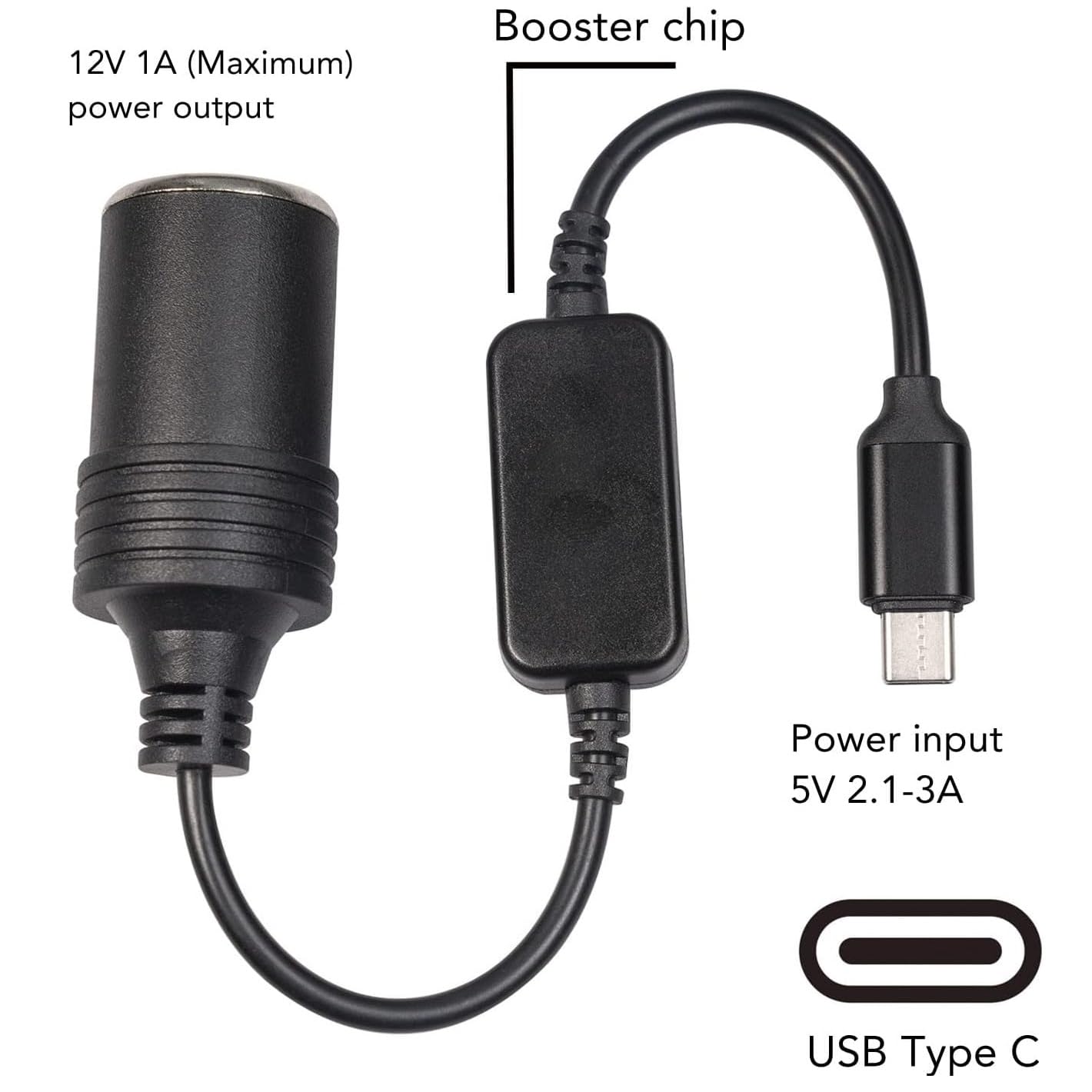 USB C to 12V Car Cigarette Lighter Socket 30cm/11.8in Type C Male Plug to Cigarette Lighter Adapter Cable for Car Cigarette Lighters Driving Recorder Car Devices