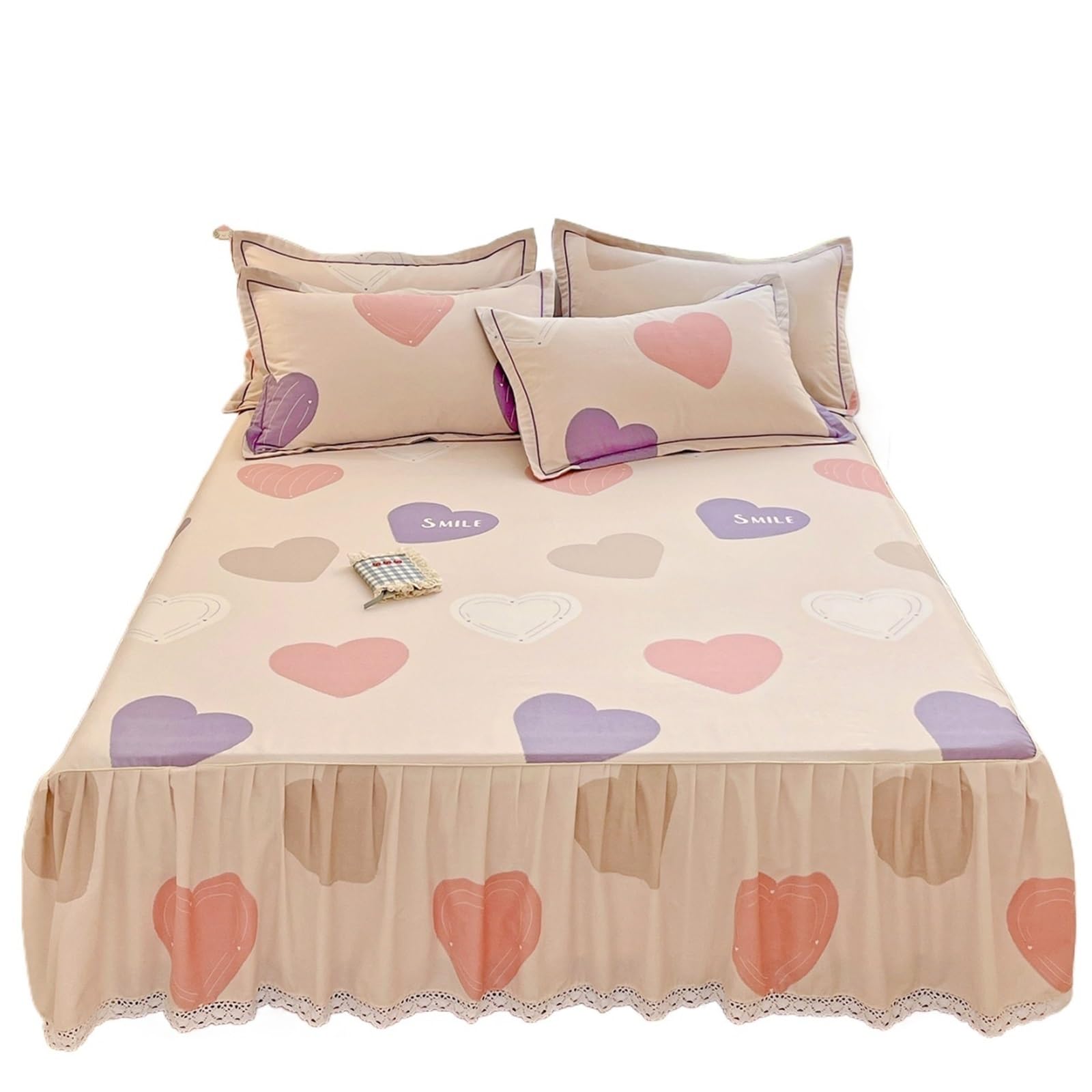 Floral Style Bed Skirt Single/Double/Queen/King Size Cover Bedspread Ruffles Linen(M,SKing 200x220cm 1pc)