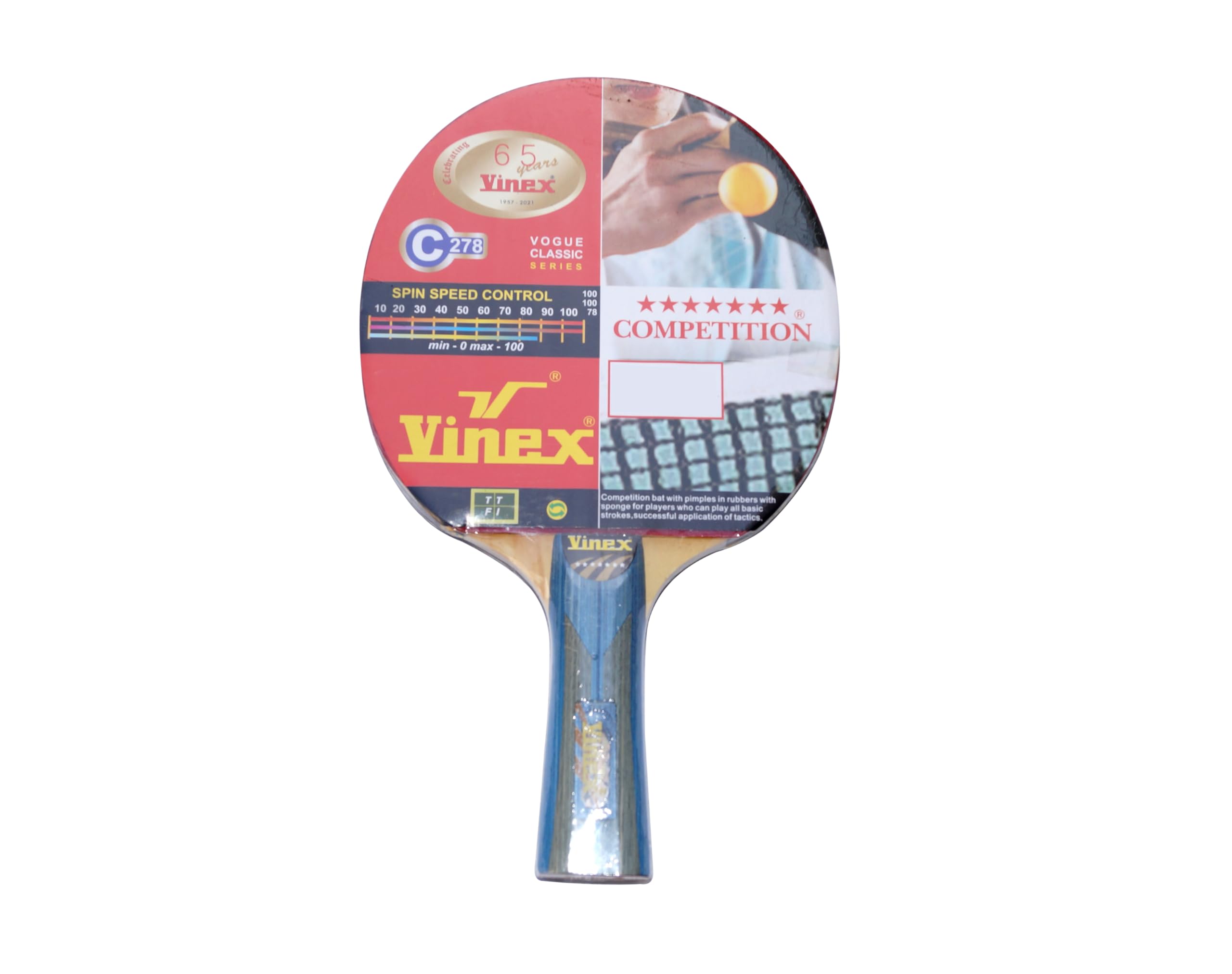 Vinex 7 Star Competition Table Tennis Racquets, TT Bat with 6 mm