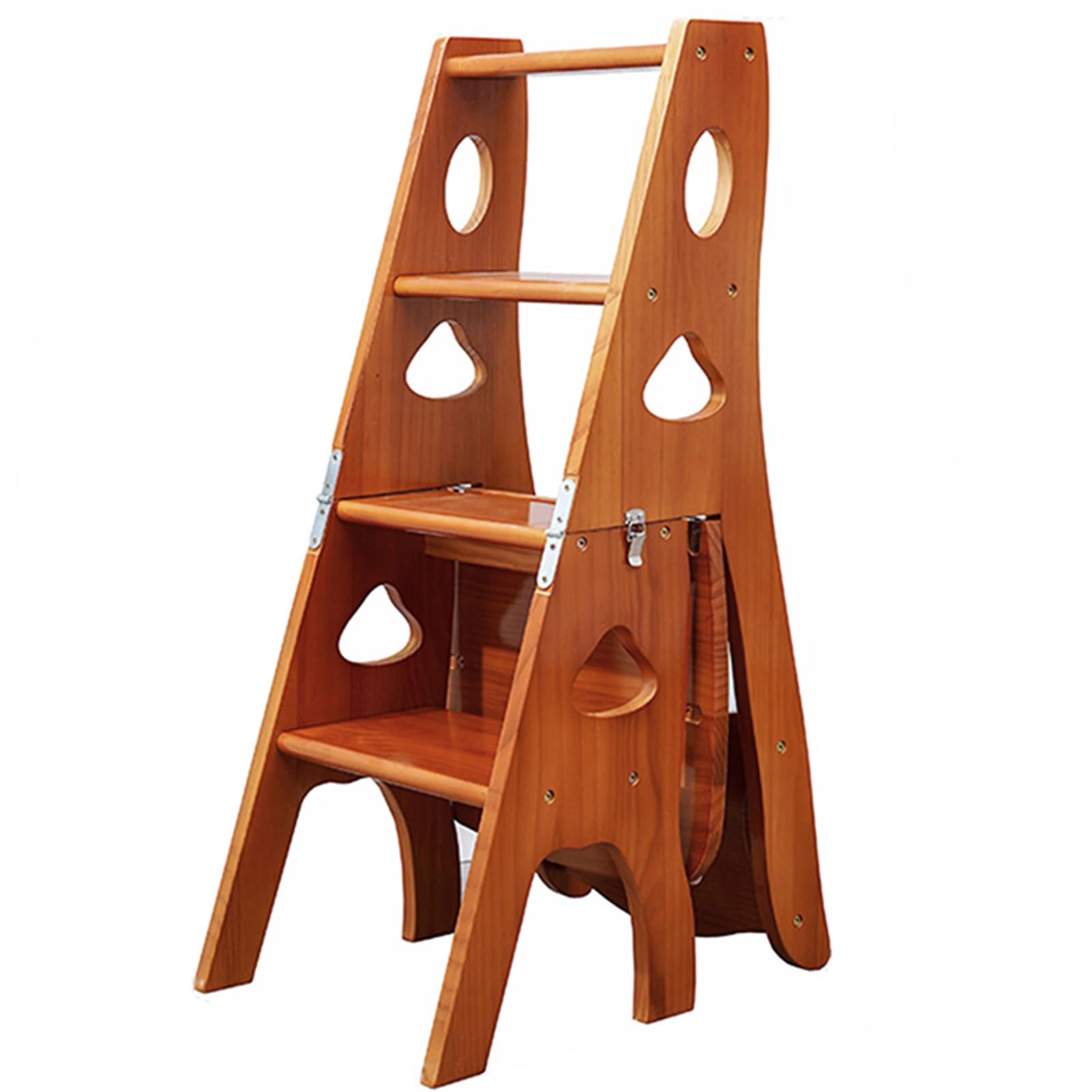 3in1 Wooden Folding Library Ladder ChairMultifunctional Step Stool & Storage Shelf SpaceSaving Design HeavyDuty 331lbs Capacity for Home Use