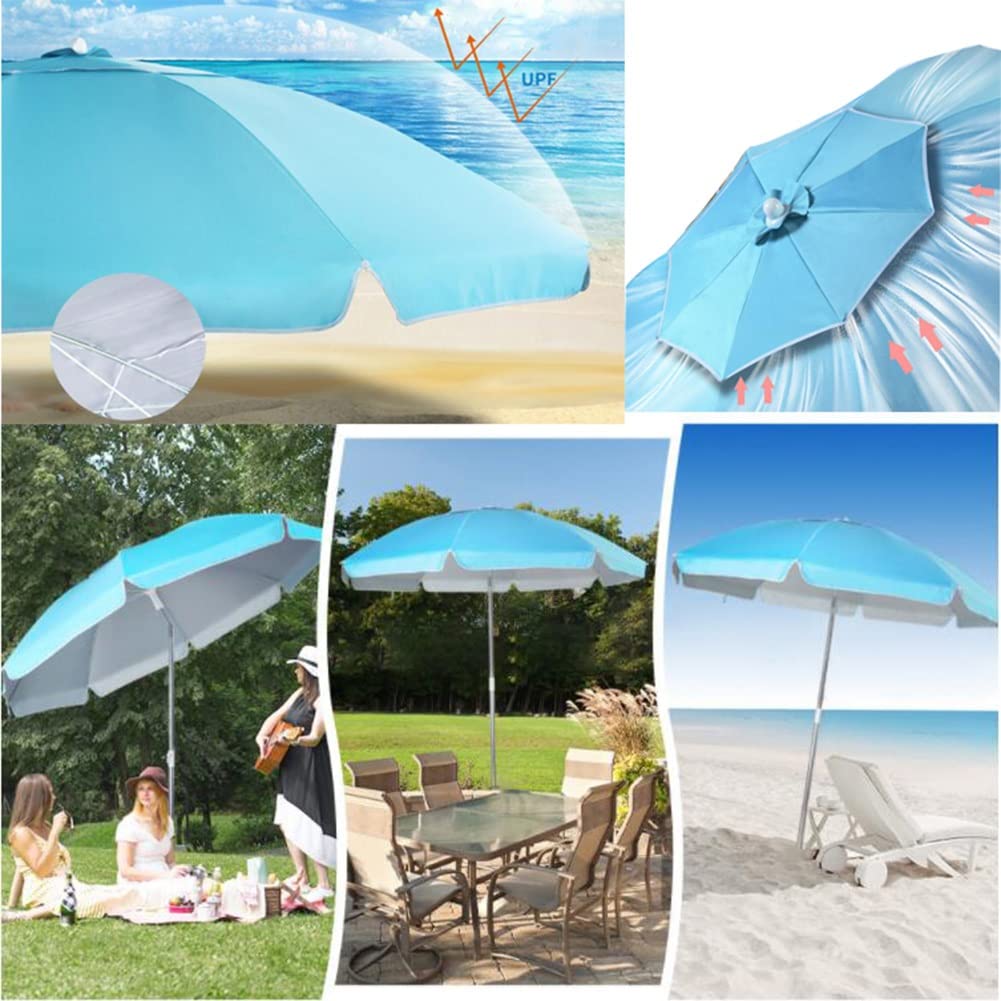 Przenośny parasol plażowy na patio z kotwicą piaskową, uchylny przycisk, srebrna powłoka UPF 50+, do użytku na zewnątrz w ogrodzie i na basenie