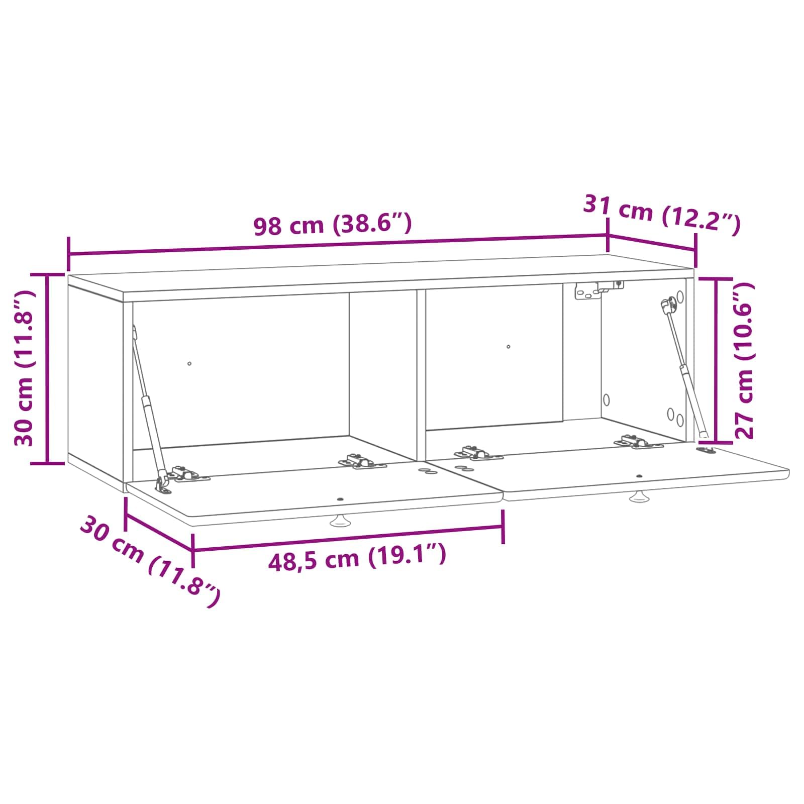 Szafka RTV montowana na ścianie Dąb artisan 98x31x30 cm wisząca szafka pod telewizor z drzwiami pojemna nowoczesna meblość do salonu przechowywanie sprzętu dekoracji oszczędza miejsce