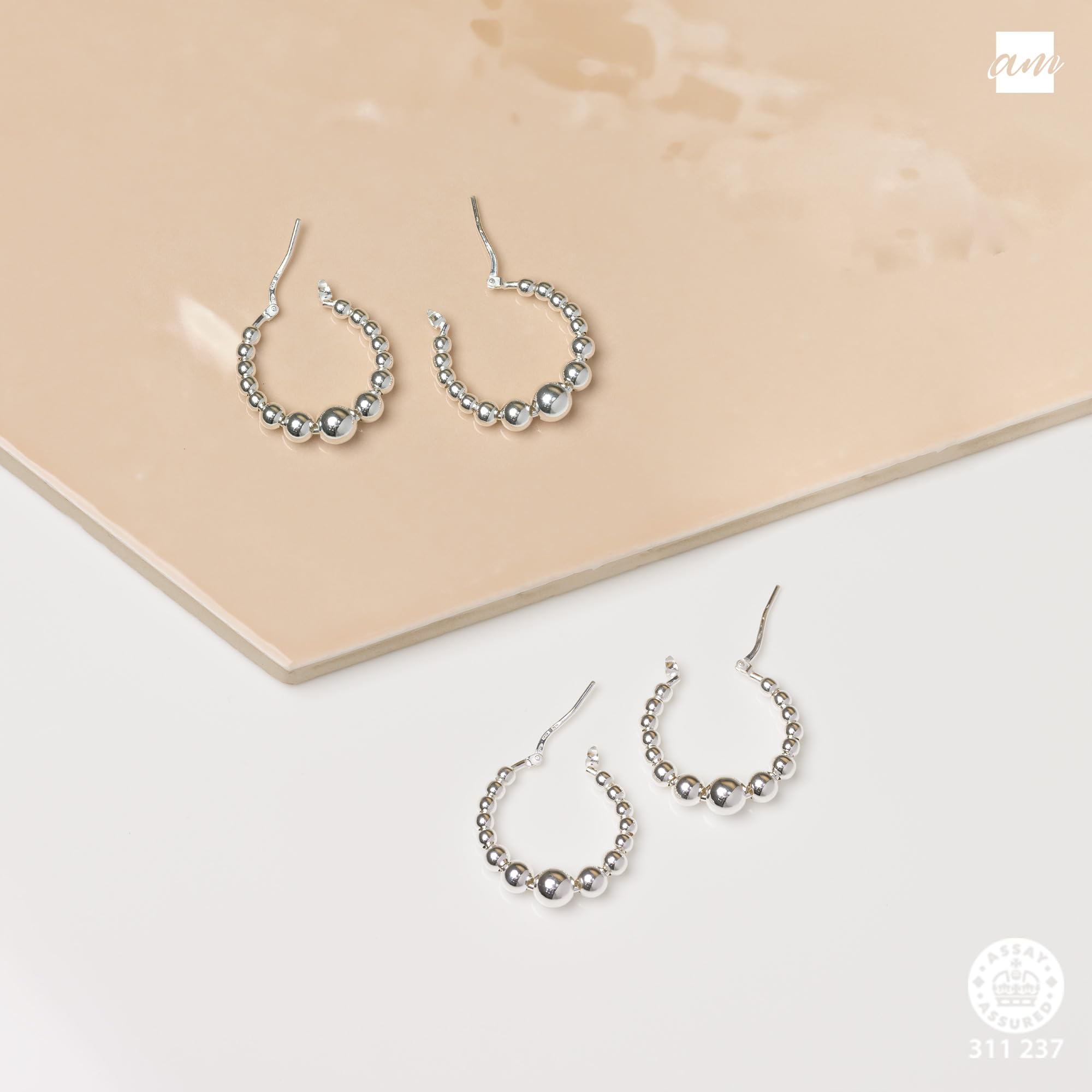 Amberta Pendientes de aro de plata de ley 925 para mujer, de Italia, plata de ley 925, trenzados, pendientes de aro para mujer de plata 925