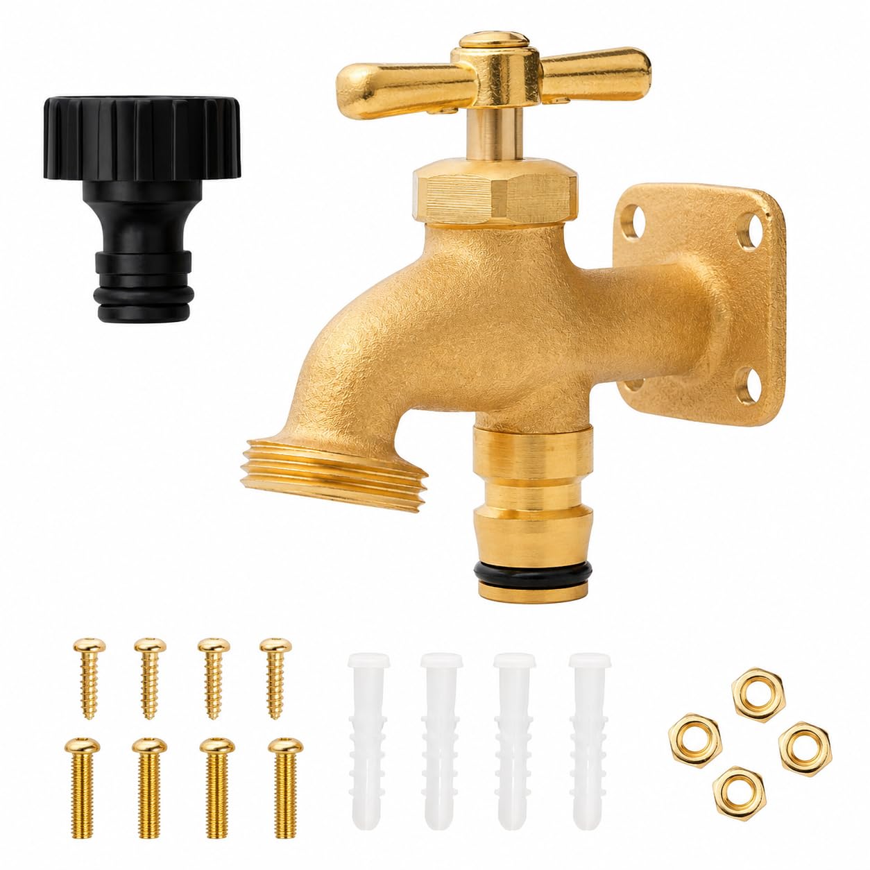 Dunnet Tools Brass Anywhere Tap with Adaptor – Portable Outdoor Garden Tap 3/4” BSP Thread, Wall Mount Hose Tap for Garden, Garage, Allotment & Watering Use