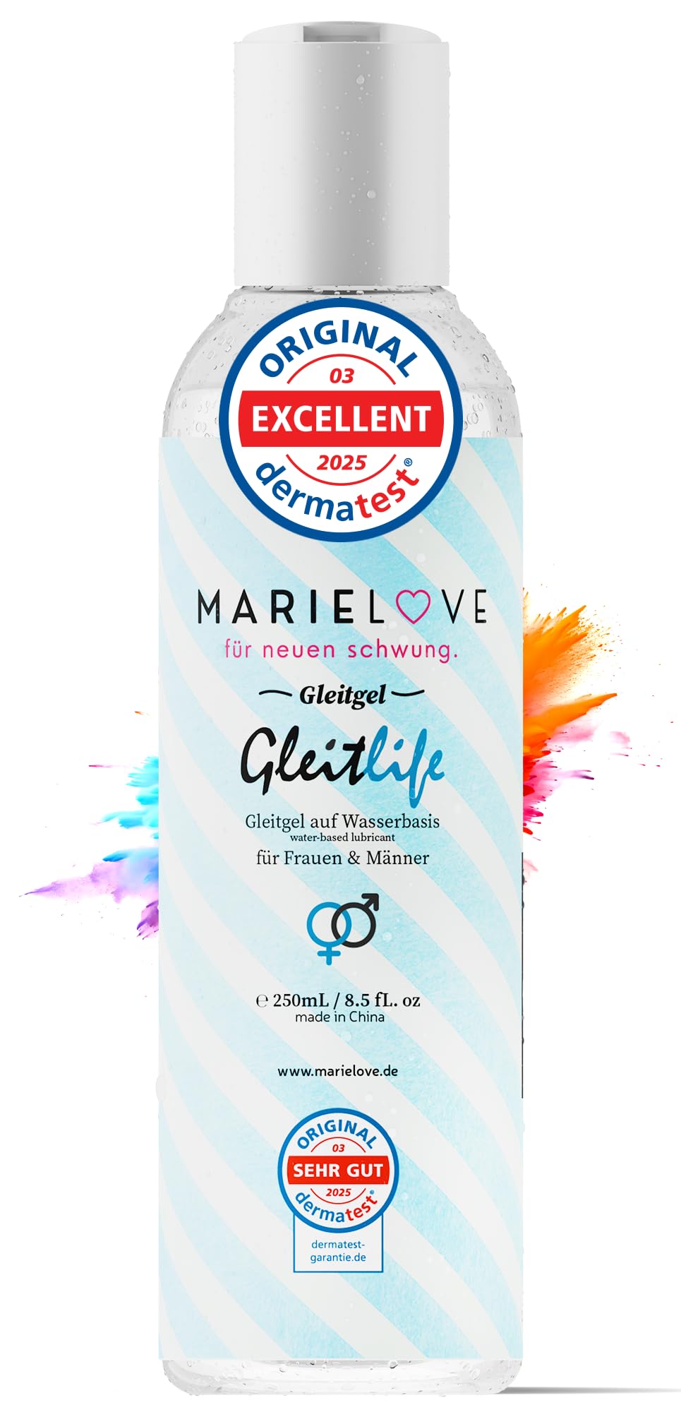 Gleitgel auf Wasserbasis 250ml – geruchlos & geschmacksneutral – für Silikon-Produkte & Massagegeräte – dermatologisch getestet – langanhaltendes Gleitmittel für Damen & Herren