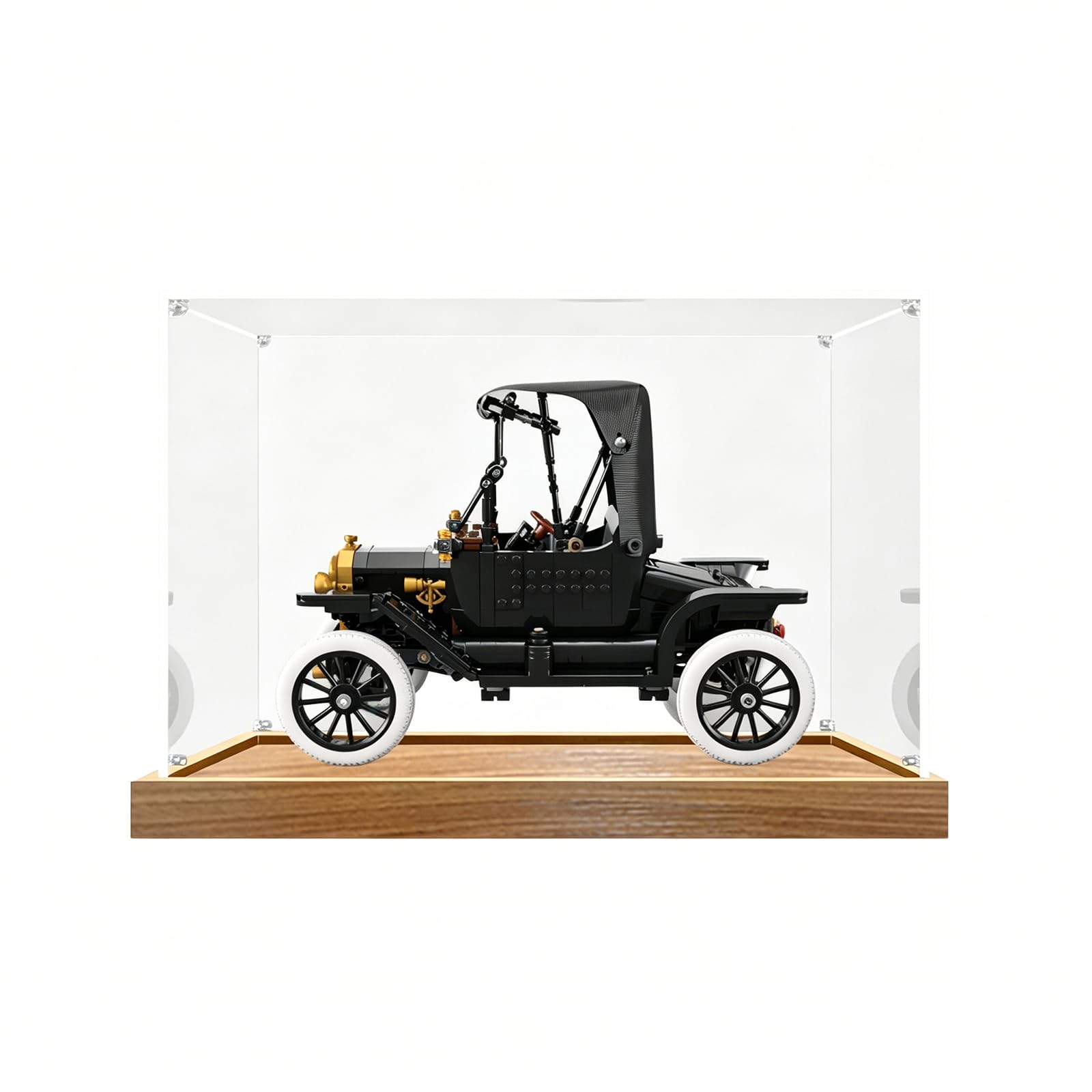 Acrylic Display Case for LE*GO 11376 Fo*rd Model T– Transparent Dust Cover Toy Storage Cover &Collectible Storage Box (Wood Tone-3mm)