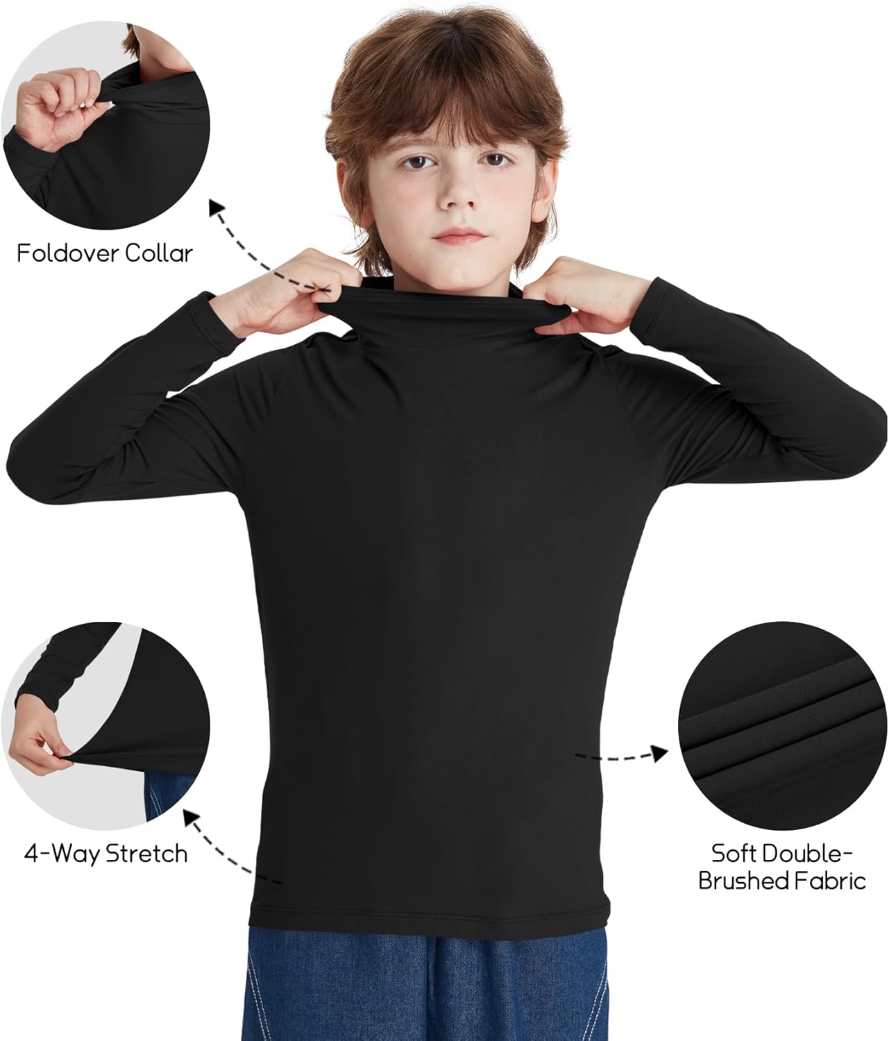 Dreammonkey Boys Turtleneck Long Sleeve Shirt Thermal Turtle Neck Soft Stretch Base Layer Tee for Kids（4T-16Y） - Image 3