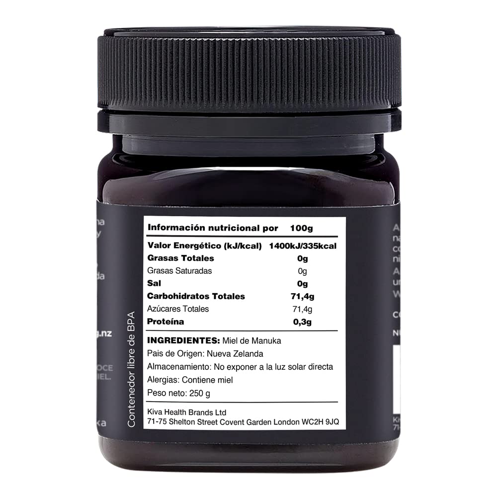 Kiva Miel de Manuka pura (Nueva Zelanda) UMF 15+ certificado, 250 gramos.
