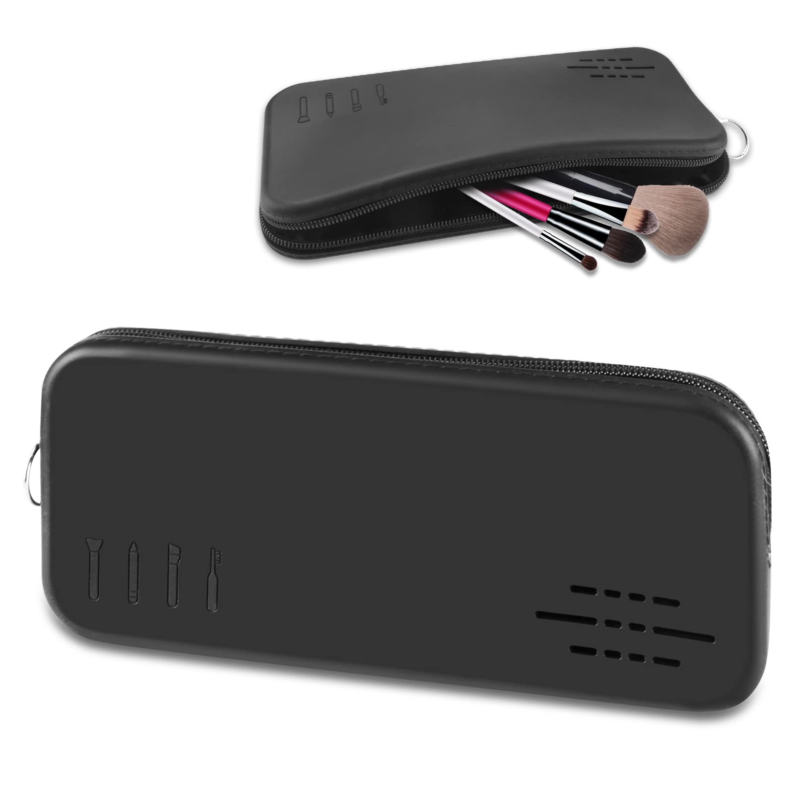 YotakoMakeup Brush Holder Travel, Silicone Makeup Brush Holder Makeup Brush Travel Case Silicone Travel Makeup Bag for Organizing Brushes Makeup Tools (Black)