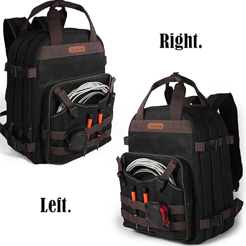 Miniatura 6 de WELKINLAND Mochila de electricista de 90 bolsillos, mochilas de herramientas de lona de cera, resistente, práctica mochila de trabajo con bolsillos