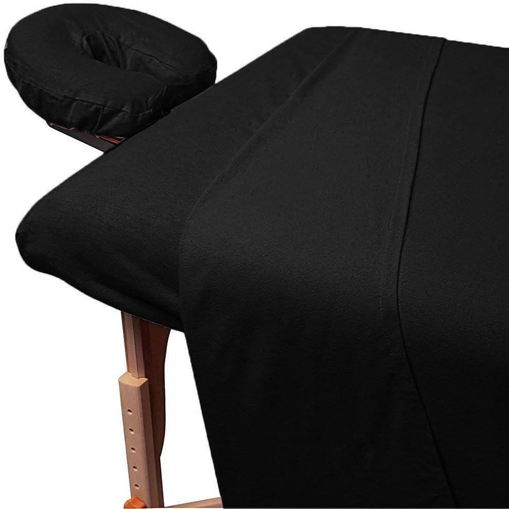 Massage Table Spa Sheet Set- 550 Thread Count Rich Egyptian Cotton 3-Piece Massage Table Spa Sheet Set Black Solid