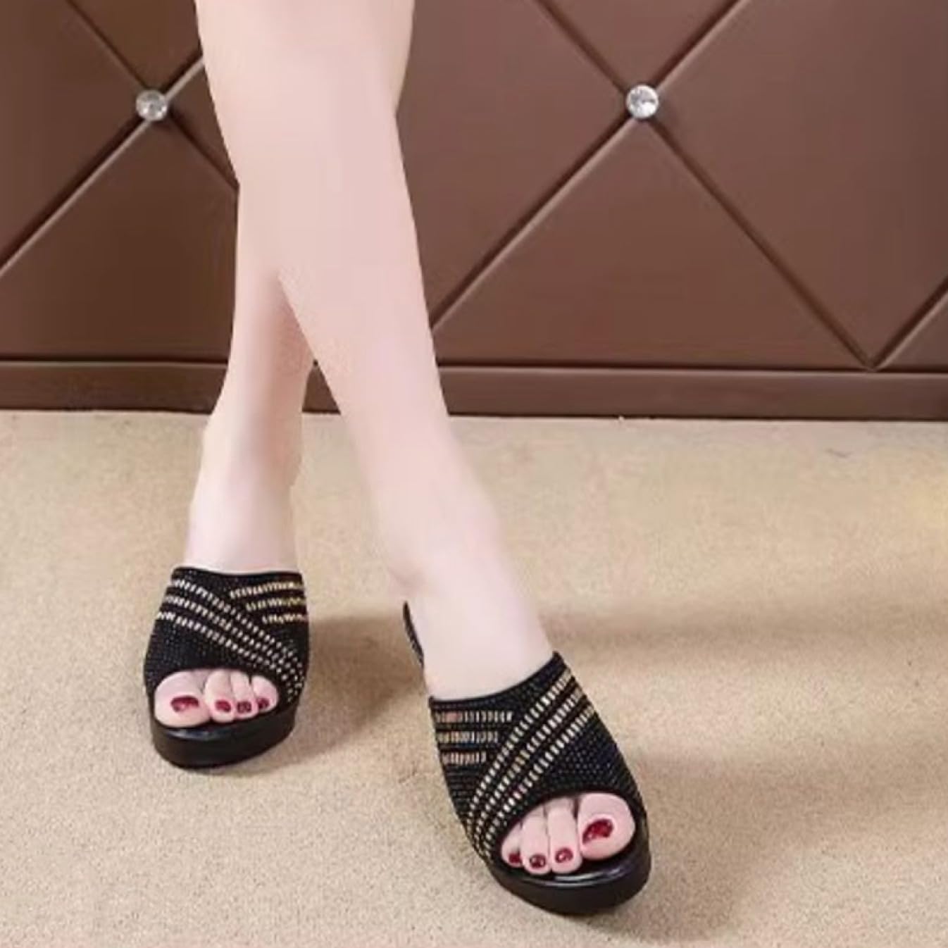 [PANLON] 7cmヒール ストーム付き 23.5cm ミュール サンダル レディース カジュアル 普段使い 美脚 通勤 シルバ