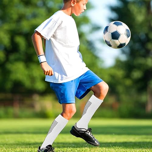 Miniatura 5 de ZEPOHCK Calcetines deportivos de fútbol para niños, 2 pares de calcetines altos hasta la rodilla para niños y niñas para zapatos de talla 3-6.5