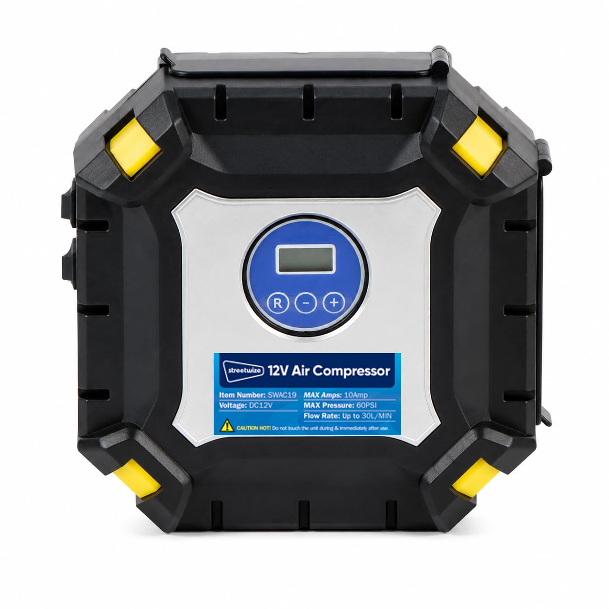 Streetwize - Automatic Cut Off Air Compressor with a Light - 12V - Tyre Inflator, Digital Pressure Gauge (SWAC19)