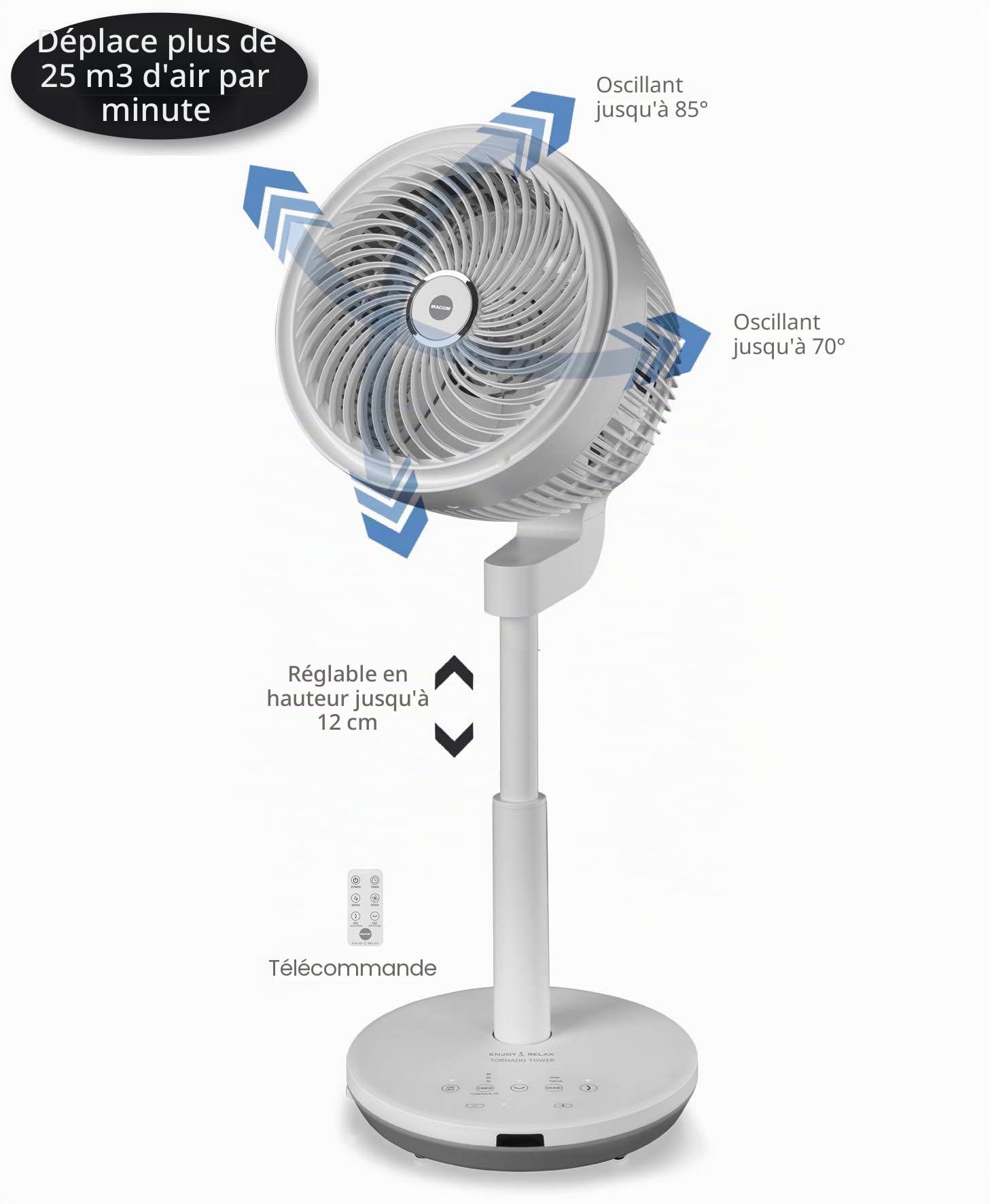 Macom Enjoy & Relax 992 Tornado Tower, Ventilateur sur pied, Blanc