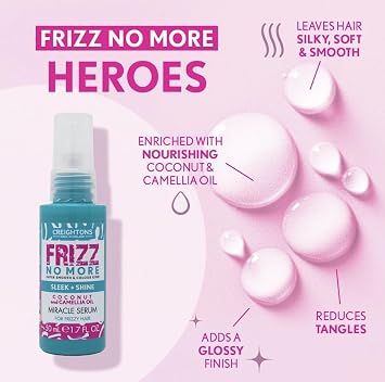 Creightons Frizz No More Sleek & Shine Miracle Serum 50ml – Smooths Hair, Locks Out Frizz & Moisture, Ideal for Frizz-Prone or Wavy/Curly Hair | Colour-Kind
