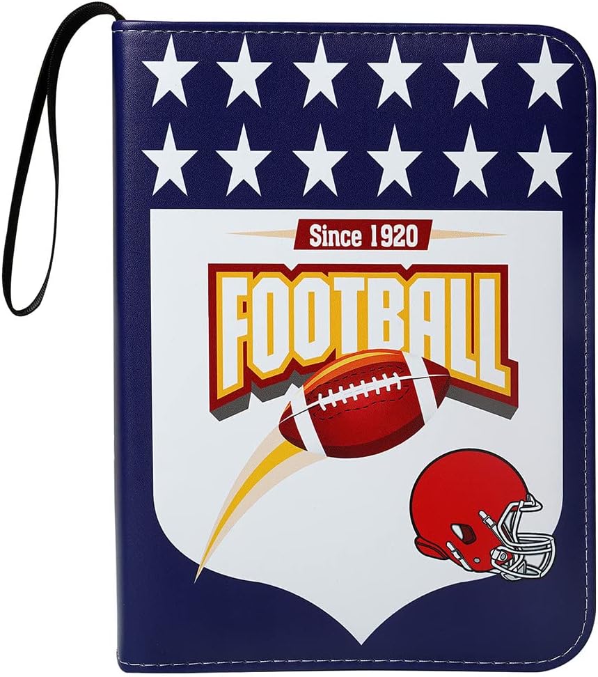 Leatherette 4 Pocket Trading Card Binder Album Holder Pages Folder Protector for American Football Trading Cards TCG - Top loading 3 Ring Zip Card Binder Album Football League Cards