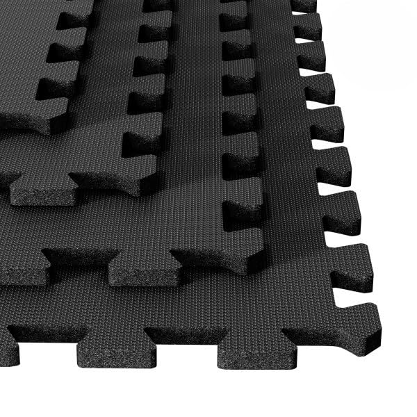 EVA Foam Mat Tiles 8-Pack - 32 SQ FT of Interlocking Padding for Garage, Playroom, or Gym Flooring - Exercise Mat or Baby Playmat by Stalwart (Black)